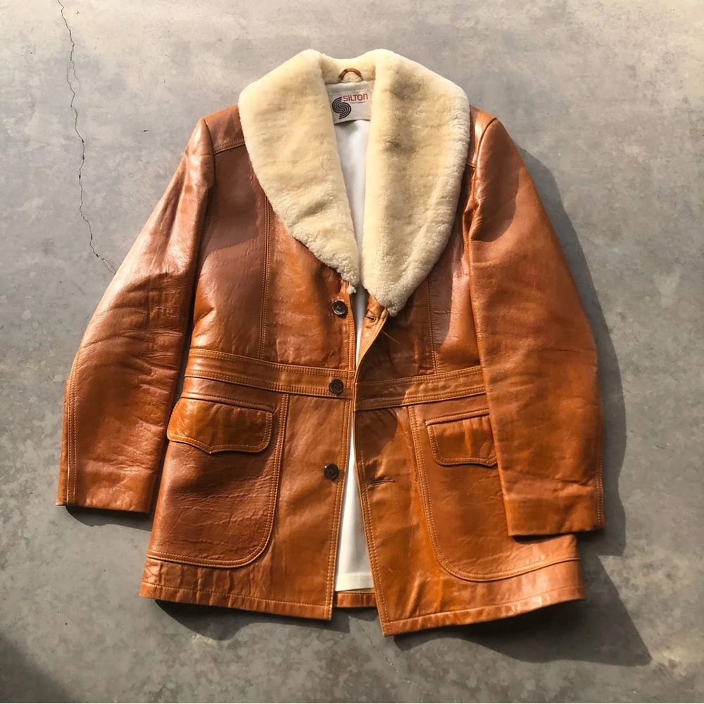 Silton Vintage 70s Buttery Soft Leather Jacket w Fur Collar Trim SZ 40 Pioneer